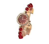 ROSEEONNE Watch 2pcs Women's Bracelet Watch Analog Quartz Elegant Wrist Watches Crystal Slim Strap Suitable for Ladies' Exquisite Circular Gift Wrist Watch(Rot)