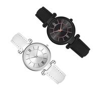 ROSEEONNE Watch Black and White 2pca Analog Quartz Watches for Women with Leather Strap Practical Wrist Watch