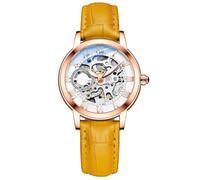 ROSEEONNE Watch Casual Hollow Mechanical Watch Luminous Waterproof Fully Automatic Watches Leather Strap Wrist Watches(Orange)