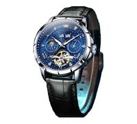 ROSEEONNE Watch Fully Automatic Mechanical Watch Waterproof Men's Wristwatch Multi-Function Luminous Wrist Watch Suitable for Men as a Gift Wrist Watches(Black Belt+Blue face)