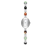 ROSEEONNE Watch Luxury Watch Inlaid with Aventurine and Nephrite Oval Quartz Watch Waterproof Bracelet Can be Given as a Gift for Women Wrist Watches(Colored Jade Silver)