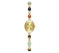 ROSEEONNE Watch Luxury Watch Inlaid with Aventurine and Nephrite Oval Quartz Watch Waterproof Bracelet Can be Given as a Gift for Women Wrist Watches(Colored Jade Gold)