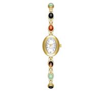 ROSEEONNE Watch Luxury Watch Inlaid with Aventurine and Nephrite Oval Quartz Watch Waterproof Bracelet Can be Given as a Gift for Women Wrist Watches(Colored Jade Gold White)