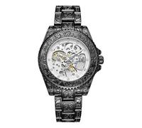 ROSEEONNE Watch Men's Automatic Skeleton Watch - 43mm Stainless Steel, Retro Engraved Dial, for Man's Gift Wrist Watch(Nero,Style 4)