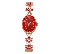 ROSEEONNE Watch Women's Watch Luxury Petal Bracelet Elegant Wristwatch Oval Dial Simulated Quartz Wrist Watches Suitable as a Women's Gift Wrist Watch(Rot)