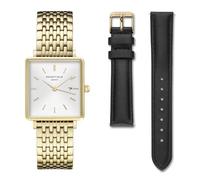 Rosefield Women's Watch The Boxy: Gold and Black Gift Set with Square Case White Dial and 2 Straps - BWSBG-X242