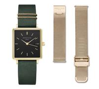 Rosefield Women's Watch The Boxy: Gold and Green Gift Set with Square Case Black Dial and 2 Straps - BFGMG-X237