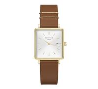 Rosefield Women's Watch The Boxy Gold Square Case - White Dial & Cognac Strap QSCG-Q029