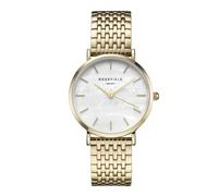 Rosefield Women's Watch The Upper East Side: Gold 33mm Round Case with White Dial and Gold Strap - UEWG-U21