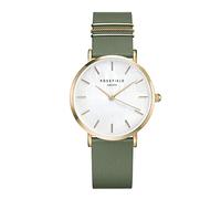 Rosefield Women's Watch The West Village: Gold 33mm Round Case with White Dial and Forest Green Strap - WFGG-W85