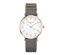 Rosefield Women's Watch The West Village: Rose Gold 33mm Round Case with White Dial and Elephant Grey Strap - WEGR-W75
