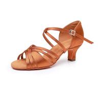 Rosefinch Latin Dance Shoes for Women New Classic Styles Salsa Ballroom Performance Shoes Professional Practice Dance Shoes 5cm Heel, Brown 7'