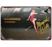 Rosefinch Stone Funny Tin Sign Nose Art Memphis Belle Aviation Family bar Restaurant Cafe Wall Decoration Bathroom Garage Office Wall Decoration Wall Poster Retro 8X12 inch