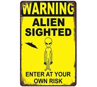 Rosefinch Stone Retro Funny Metal Sign Sheet Signs Tin Sign,Warning Alien sighted,Enter at Your own Risk,Outdoor Home Wall Decoration, Size:8 x 12.