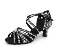 Rosefinch Women's Latin Dance Rhinestone Shoes Soft Bottom Modern Pole Dance Ballroom Dance Wedding Shoes 5cm High Heel Latin Shoes for Girls Ladies Black 3‘