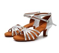Rosefinch Women's Latin Dance Shoes Ballroom Professional Modern Tango Salsa Practice Performance Dancing Shoes Silver 5cm Heel 6.5'