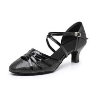 Rosefinch Women's Latin Salsa Dance Shoes Closed Toe Fashion Tango Cha-cha Ballroom Performence Dancing Shoes Black 5cm Heel
