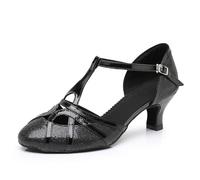 Rosefinch Women's Latin T-Strap Dance Shoes Closed Toe Fashion Salsa Tango Cha-cha Ballroom Performence Dancing Shoes Wedding Evening Party Black 5cm 41