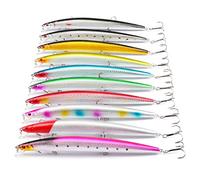RoseFlower 10 Pieces Fishing Lure Kits Universal Artificial Hard Bait Sets Including Spinning Lures, Minnow, Crank, Popper, VIB, Spoon Lures - Fishing Equipment for Sea Bass Salmon Cod Trout