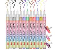 RoseFlower 12 Colours Nail Art Pens Set, 3D water-based Nail Art Markers, 0.7mm Fine Tip Waterproof Quick Dry Nail Polish Pen, Acrylic Marker Pen Nail Point Graffiti Pens for Real Nail Paniting-011