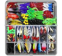 RoseFlower 141 Pieces Fishing Lure Kits Mixed Universal Artificial Soft Bait Sets Including Spinning Lures, Plastic Worms, Frogs, Single Hooks, Tackle Box - Freshwater Saltwater Fishing Equipment