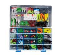 RoseFlower 146 Pieces Fishing Lure Kits Mixed Universal Artificial Soft Bait Sets Including Spinning Lures, Plastic Worms, Frogs, Single Hooks, Tackle Box - Freshwater Saltwater Fishing Equipment