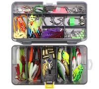 RoseFlower 168 Pieces Fishing Lure Kits Mixed Universal Artificial Soft Bait Sets Including Spinning Lures, Plastic Worms, Frogs, Single Hooks, Tackle Box - Freshwater Saltwater Fishing Equipment