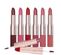 RoseFlower 2 in 1 Lipstick Set 6Pcs Matte Nude Liquid Lipstick Non-stick Long Lasting Lip Gloss Kit High Shine for Fuller Looking Lips, Pigmented Lip Makeup Gift Sets for Girls and Women(A)
