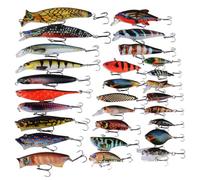RoseFlower 28 PCS Fishing Lure Kit, ABS Plastic Hard Bait Set with 3D Bionic Eyes & Inner Ball, Various Sizes Minnow & Vibration - Fishing Gear Set, Lure Tackle Box