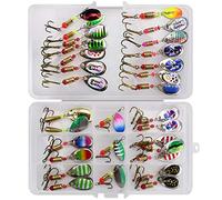 RoseFlower 31 Pieces Fishing Lure Kits Mixed Universal Artificial Soft Bait Sets Including Spinning Lures, Plastic Worms, Frogs, Single Hooks, Tackle Box - Freshwater Saltwater Fishing Equipment