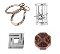 RoseFlower 4 PCS Metal Brain Teaser Puzzles, Adult Intelligence Buckle Difficulty Mind Games Puzzle Lock Unlock Party Desk Toys Logic Puzzles, 3D Puzzles Puzzle Game for Kids & Adults - (Classic B)