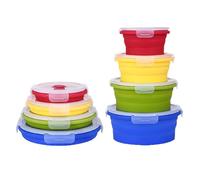 RoseFlower 4PCS Collapsible Bowl Sets, Portable Round Silicone Collapsible Bowls for Camping, Camping Dishes with Lids for Dishwasher, Freezer, Microwave Safe Containers, Camping Essential
