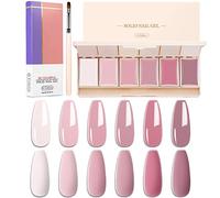 RoseFlower 6 Color Pudding Gel Nail Polish Palette with Nail Brush, Pink Solid Gel Polish UV Manicure Nail Art Kit Soak Off Portable Gift for Mom/Girls/Friend DIY Home