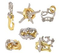 RoseFlower 6 PCS Metal Brain Teaser Puzzles, Adult Intelligence Buckle Difficulty Mind Games Puzzle Lock Unlock Party Desk Toys Logic Puzzles, 3D Puzzles Puzzle Game for Kids & Adults - (Ocean A)