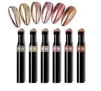 RoseFlower 6 pcs Rose Gold Chrome Nail Powder Pen, Metallic Nail Art Pigment Powder Pen Set, Shiny Nail Glitter Powder Air Cushion Pen with Magic Mirror Effect for Nail Art Design Decoration