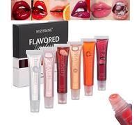 RoseFlower 6Pcs Liquid Lip Gloss Set, Water Sensation Plumping Lip Oil Tinted Lip Balm Lip Care Transparent Toot Lip Oil, Long Lasting Nourishing Lip Glow Oil Non-sticky Glitter Shine Lip Tint