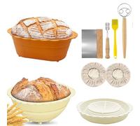 RoseFlower 8PCS Sourdough Proving Basket Kit, 10-inch Orange Round & 10-inch White Oval Collapsible Bread Proofing Basket with 6 Baking Tools, Bread Making Accessories for Professional and Home Bakers