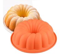 RoseFlower 9.45'' Nonstick Silicone Cake, Jelly Mould, Mold Baking Pan, Leak-Proof Round Fluted Tube Cake Pan for Cake, Silicone Baking Molds for Cakes,Round Baking Pan for Christmas Jelly Bread-1Pcs
