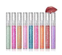 RoseFlower 9 Colors Diamond Liquid Glitter Shimmer Lipsticks/Lip Gloss Set, Glitter Liquid Lipsticks Set, Nonstick Cup Waterproof Metallic Lip Gloss Set Lips Cosmetic for Women Girls