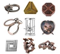 RoseFlower 9 PCS Metal Brain Teaser Puzzles, Adult Intelligence Buckle Difficulty Mind Games Puzzle Lock Unlock Party Desk Toys Logic Puzzles, 3D Puzzles Puzzle Game for Kids & Adults - (Classic D)