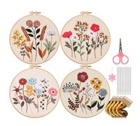 RoseFlower Embroidery Kit for Beginners - 4 Pre-Printed Patterns & Video Tutorials Cross Stitch Kits - Needlepoint Kits for Women Relaxing at Home, 7.87inch Hoop