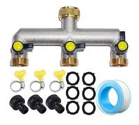 RoseFlower Garden Hose Splitter 3 Way Heavy Duty, Solid Brass Outdoor Faucet Splitter Hose Connector Water Taps Distributor Hose Adapter with Individual On-Off Valve, 6 Rubber Washer, 1 Leakproof Tape