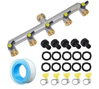 RoseFlower Garden Hose Splitter 5 Way Heavy Duty, Solid Brass Outdoor Faucet Splitter Hose Connector Water Tap Distributor Hose Adapter with Individual On-Off Valve, 10 Rubber Washer, 1 Leakproof Tape