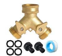 RoseFlower Garden Hose Splitter Y Way Heavy Duty, Solid Brass Outdoor Faucet Splitter Hose Connector Water Taps Distributor Hose Adapter with Individual On-Off Valve, 4 Rubber Washer, 1 Leakproof Tape