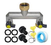 RoseFlower Garden Hose Splitter Y Way Heavy Duty, Solid Brass Outdoor Faucet Splitter Hose Connector Water Taps Distributor Hose Adapter with Individual On-Off Valve, 4 Rubber Washer, 1 Leakproof Tape