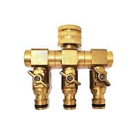 RoseFlower Heavy Duty Garden Hose Splitter 3 Way, 3/4" Solid Brass Hose Connector - Outdoor Water Taps Distributor Faucet Outlet Hose Adapter with Individual On-Off Valve, 3 Clamp, 1 Leakproof Tape