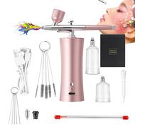 RoseFlower Mini Airbrush Kit with Compressor, Cordless Non-Clogging High-Pressure Airbrush Set with Cleaning Brush Set for Graffiti Painting, Nail Art, Makeup, Cake Decor,Face Spa#Pink