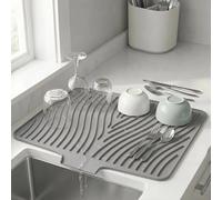 RoseFlower Silicone Draining Mat, Heatproof & Non-Slip Draining Board Mats for Kitchen Counter, Large Opening Fast-Drying Drain Pad for Placemats, Drip Tray, Sink, Dish Rack, 15.75*13inch(Grey)