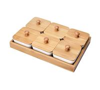 RoseFlower Solid Ceramic Chip and Dip Serving Set with Tray, 6 White Dipping Bowls, Square Bowl Porcelain Chip for Side Dishes, Salsa, Appetizer, Serving Dishes for Entertaining (6 Bowl+1 Tray)