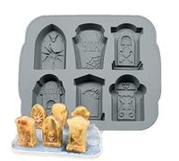 RoseFlower Tombstone Ice Cube Trays, 3D Halloween Gravestone Tombstone Cake Fondant Mould Chocolate Candy Jello Shot Soap Mould, Halloween Silicone Cake Moulds, 21x18x3.5cm - Grey